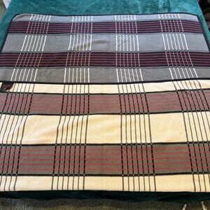 IBENA Gray & White Woven Blanket Throw with Red & Black Stripes